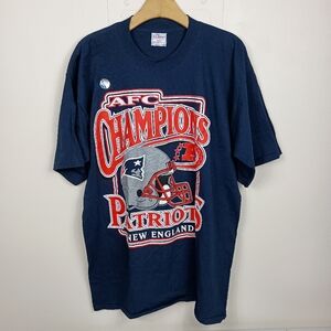 Vintage New England Patriots AFC Champs T Shirt XL Blue Flying Elvis 1996